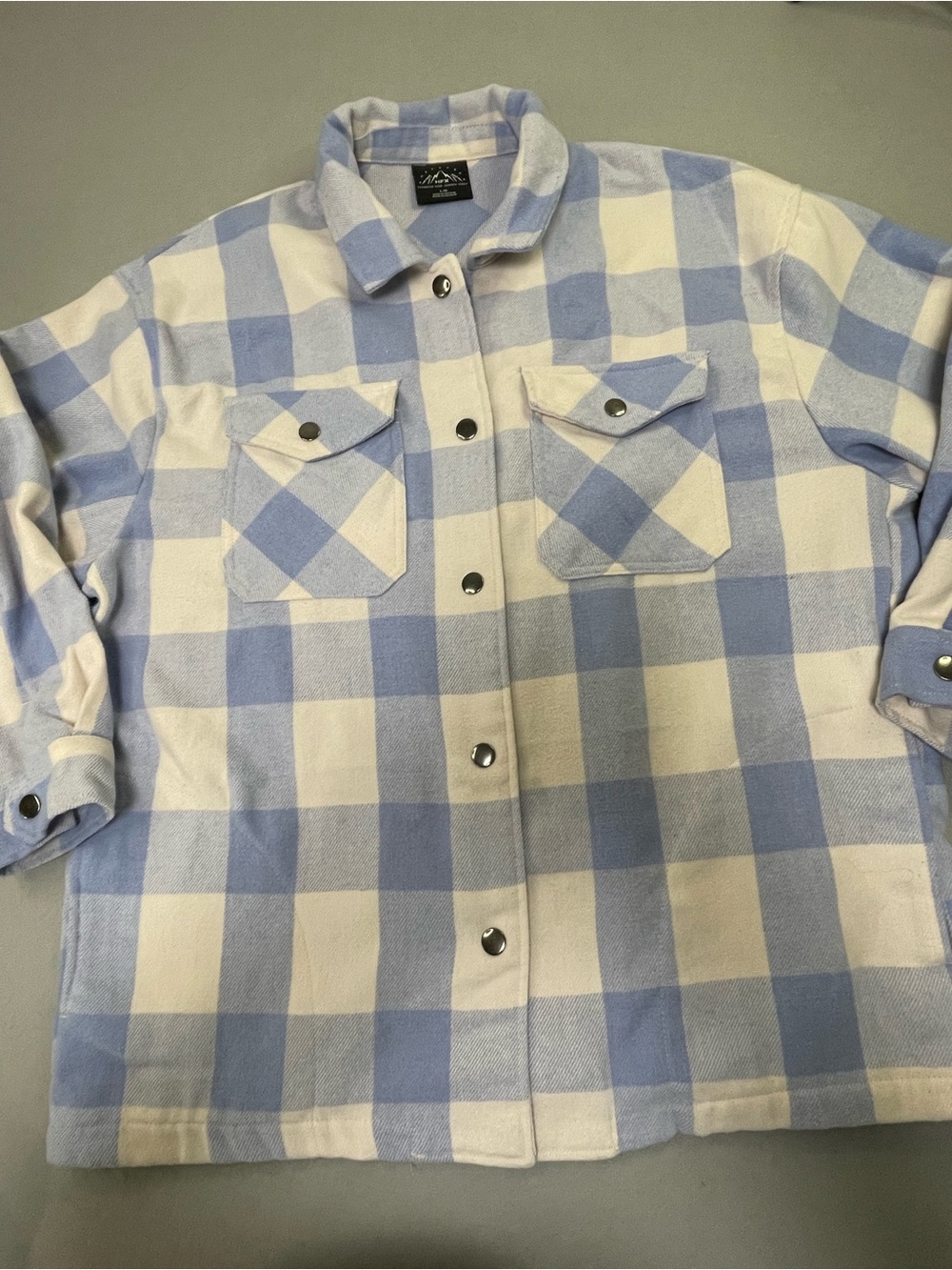 HFX Women's Buffalo Plaid Flannel Shirt Jacket Blue Cream Large Lined 239